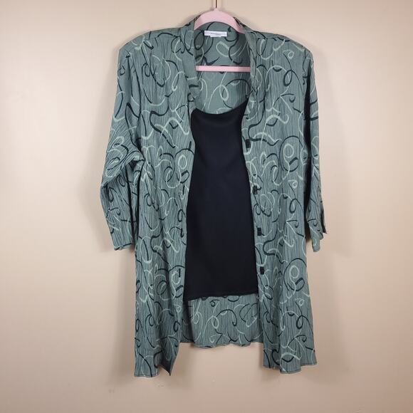 Dress Barn Green Print Button-Up Layered Blouse Size 22/24 - Picture 1 of 10